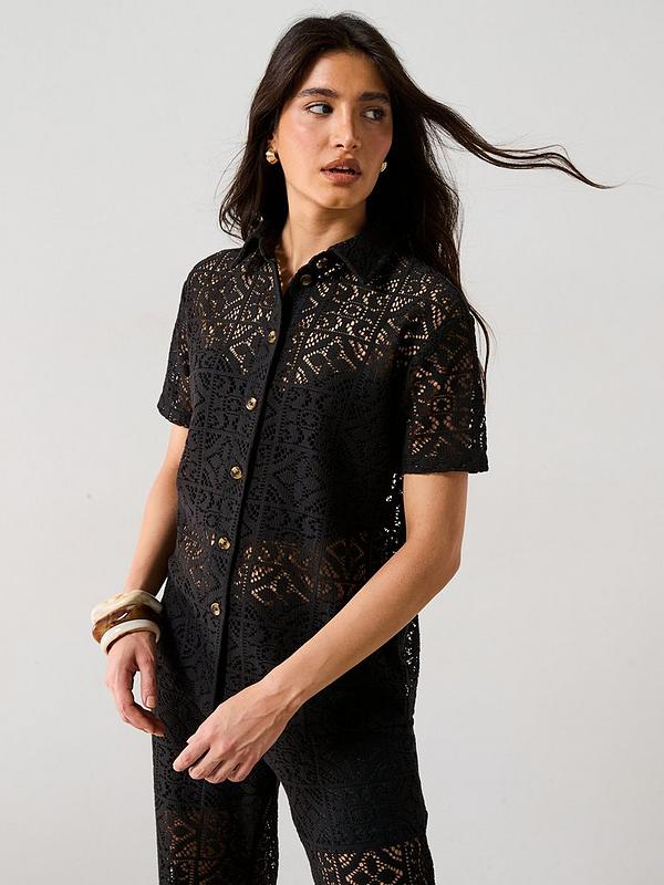 V by Very Crochet Co-ord Shirt - Black