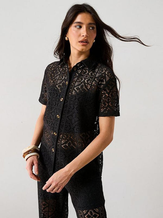 V by Very Crochet Co-ord Shirt - Black