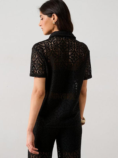V by Very Crochet Co-ord Shirt - Black