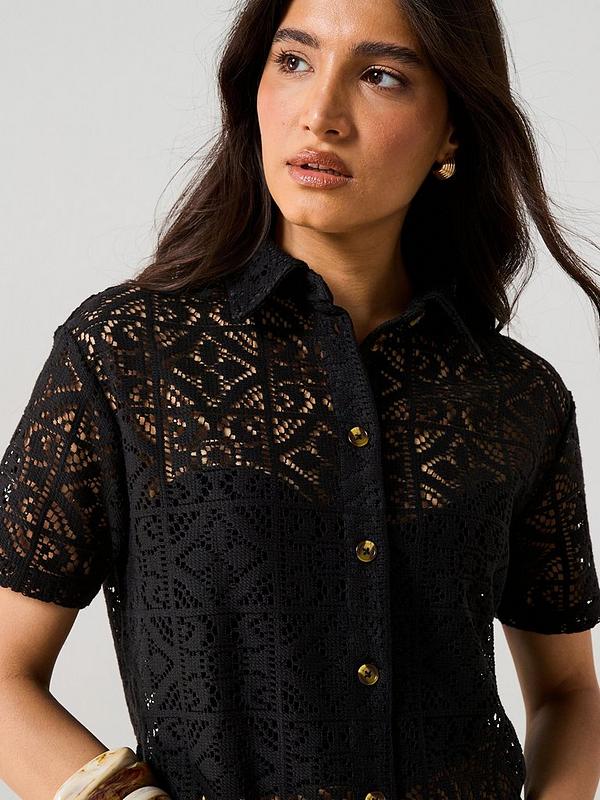 V by Very Crochet Co-ord Shirt - Black