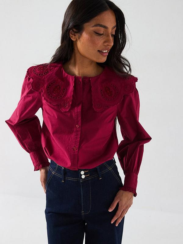 V by Very Broderie Collar Blouse - Red