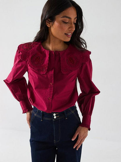 V by Very Broderie Collar Blouse - Red
