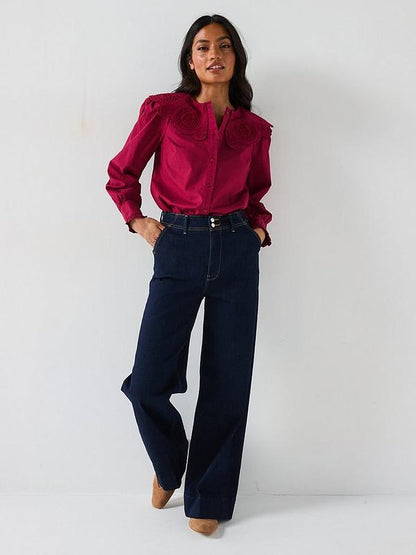 V by Very Broderie Collar Blouse - Red