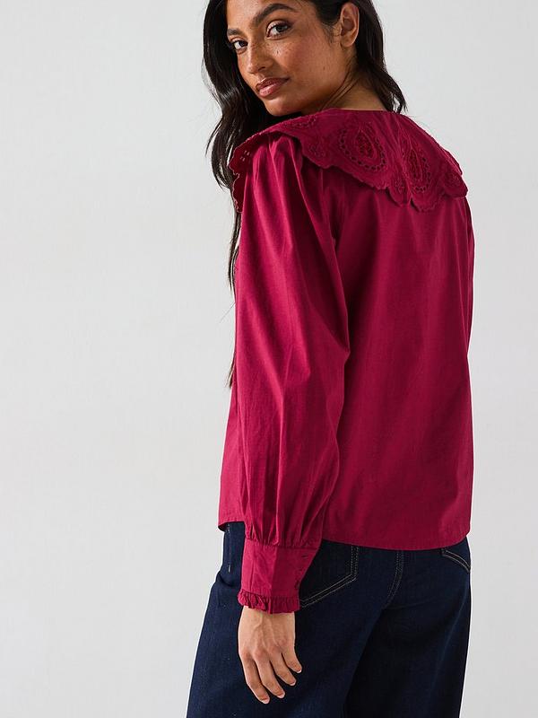 V by Very Broderie Collar Blouse - Red