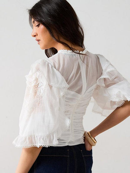 Frill Lace Blouse - White