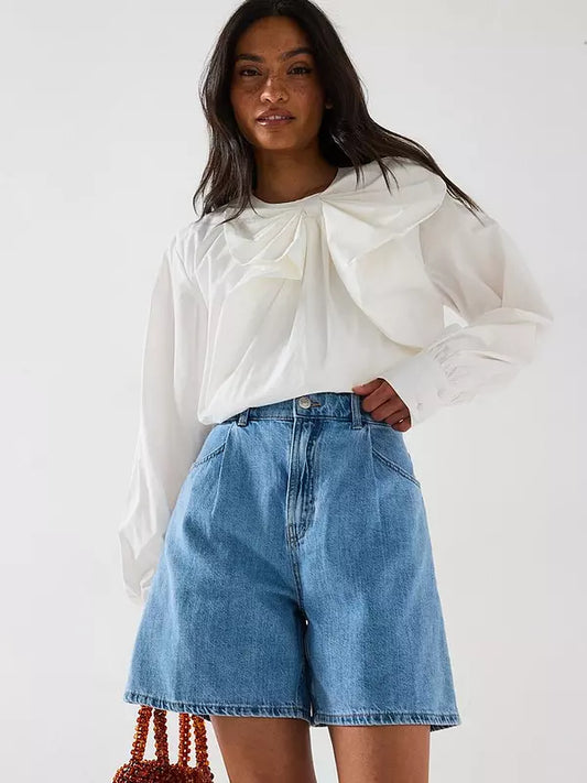 Bow Cotton Cropped Blouse
