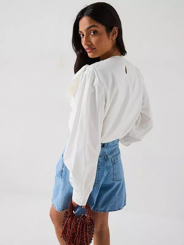 Bow Cotton Cropped Blouse