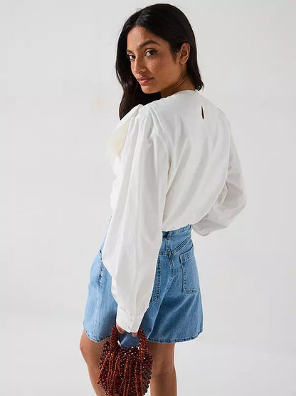 Bow Cotton Cropped Blouse
