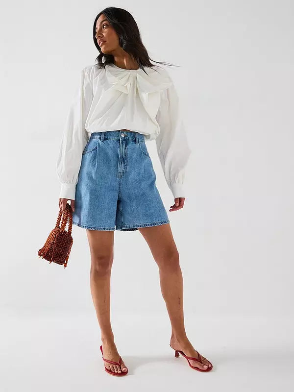Bow Cotton Cropped Blouse