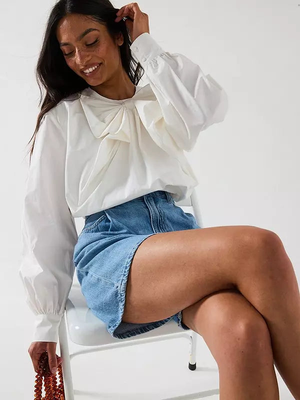 Bow Cotton Cropped Blouse