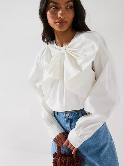 Bow Cotton Cropped Blouse