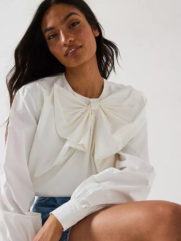 Bow Cotton Cropped Blouse