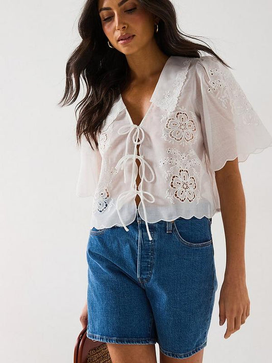 V by Very Sheer Tie Front Blouse - Cream