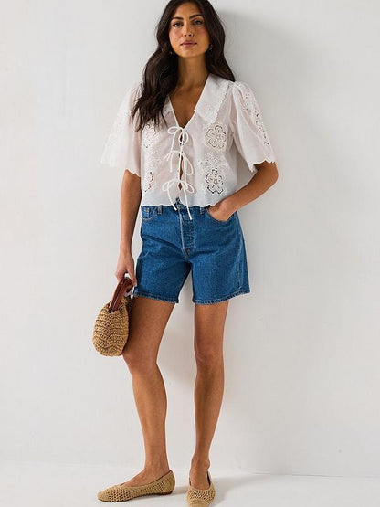 V by Very Sheer Tie Front Blouse - Cream