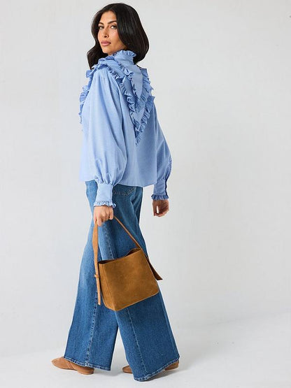 V by Very Stripe Ruffle Shirt - Blue
