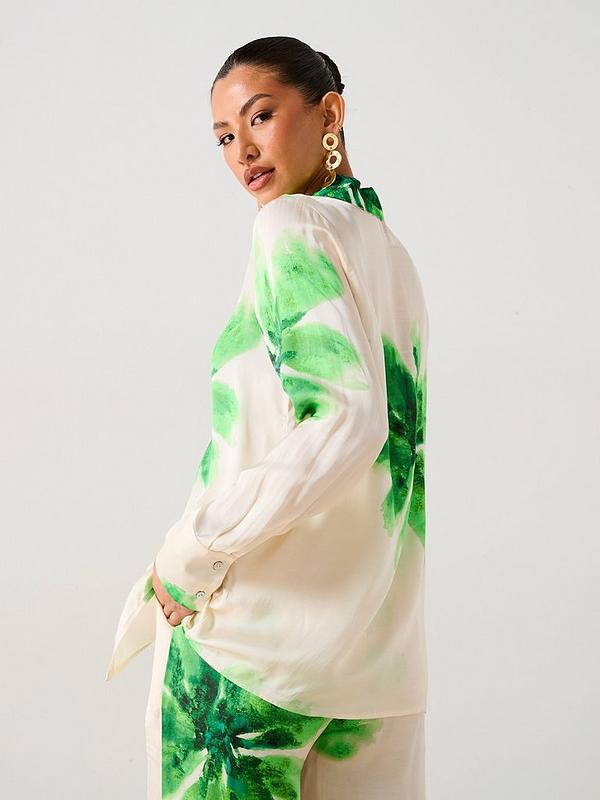 V by Very Green Flower Satin Shirt - Cream