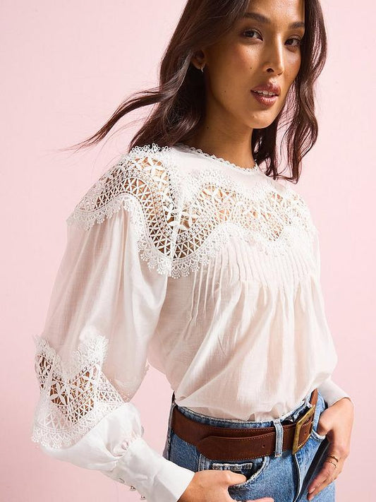 V by Very Premium Lace Insert Blouse - White