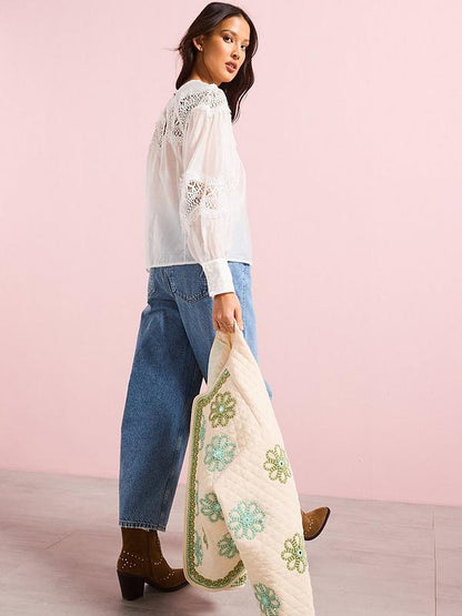 V by Very Premium Lace Insert Blouse - White