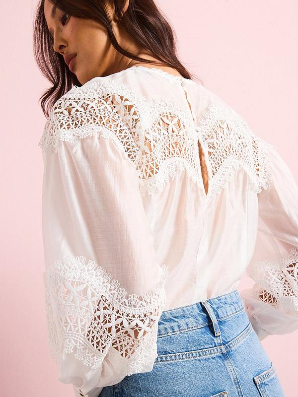 V by Very Premium Lace Insert Blouse - White