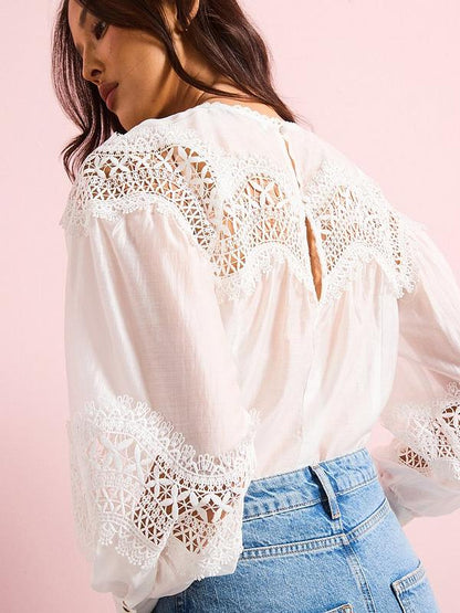 V by Very Premium Lace Insert Blouse - White