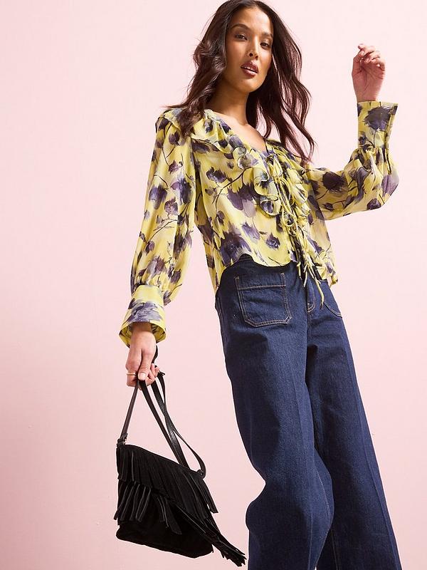 V by Very Georgette Frill Blouse - Yellow