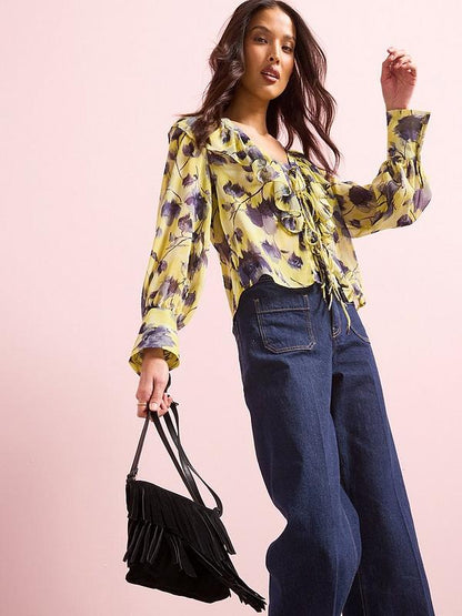 V by Very Georgette Frill Blouse - Yellow