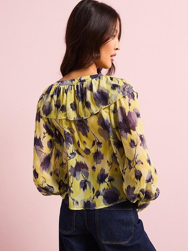 V by Very Georgette Frill Blouse - Yellow