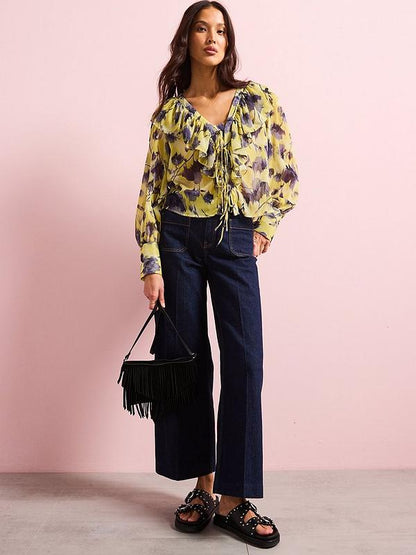 V by Very Georgette Frill Blouse - Yellow