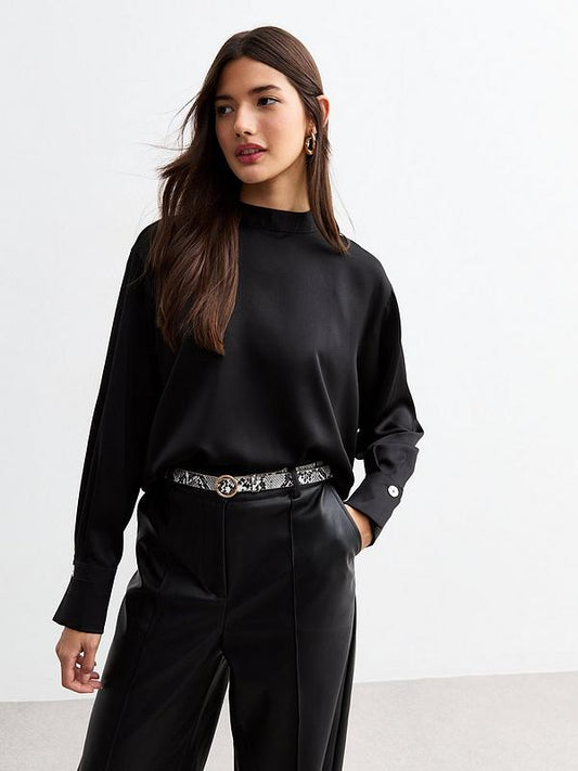 Black High Neck Satin Top