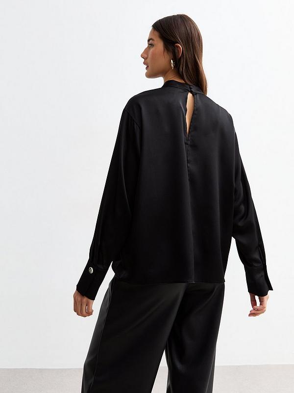 Black High Neck Satin Top