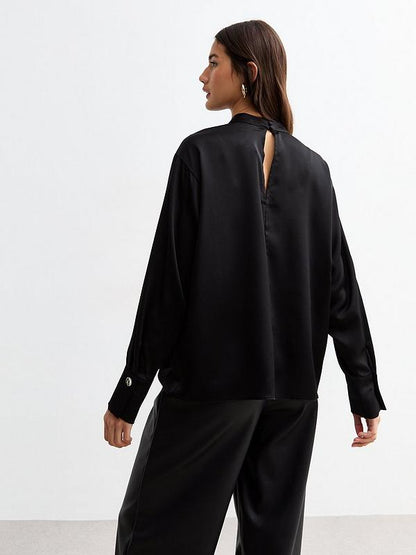 Black High Neck Satin Top