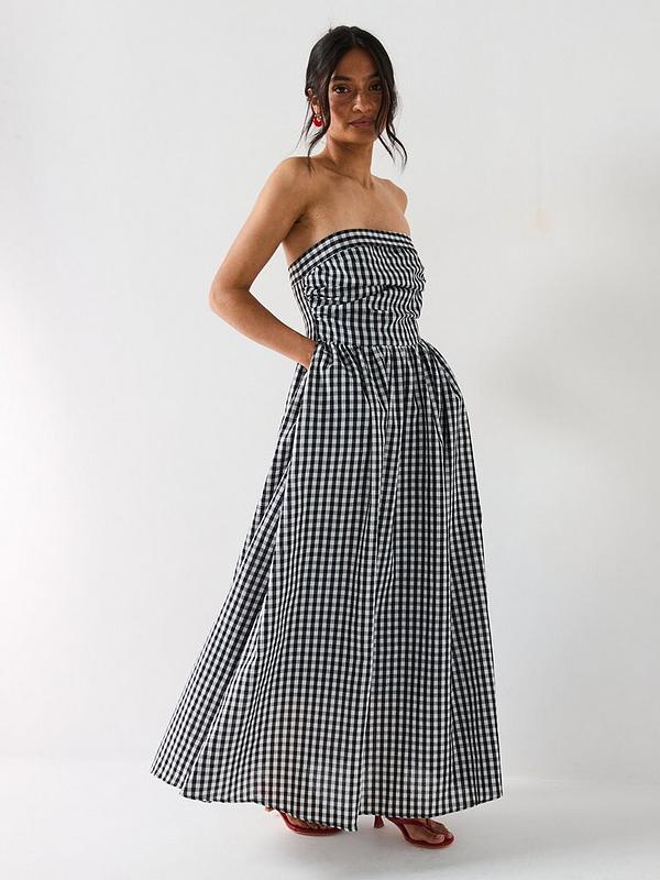 V by Very Bandeau Gingham Midaxi Dress - Black