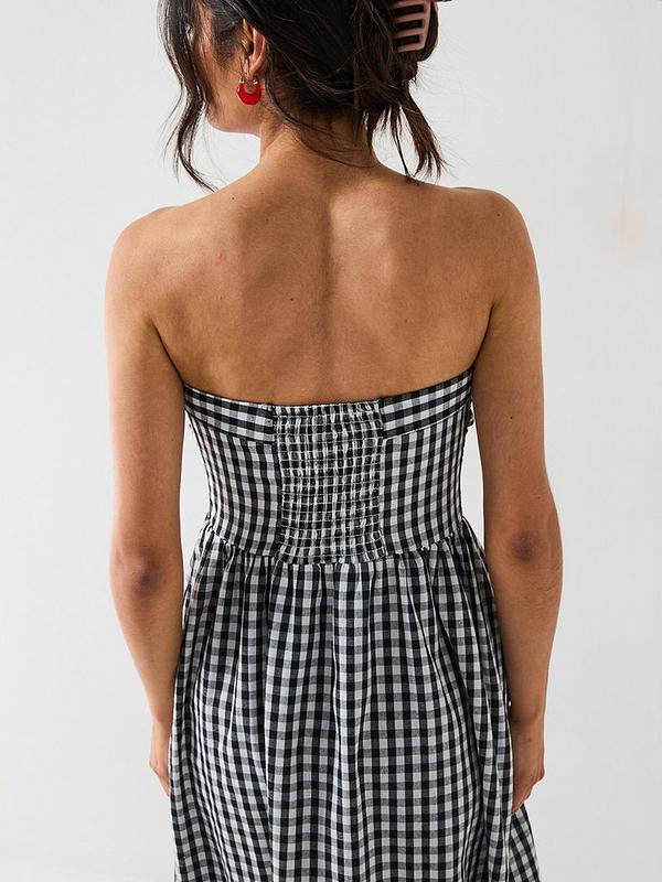 V by Very Bandeau Gingham Midaxi Dress - Black