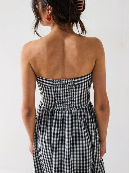 V by Very Bandeau Gingham Midaxi Dress - Black