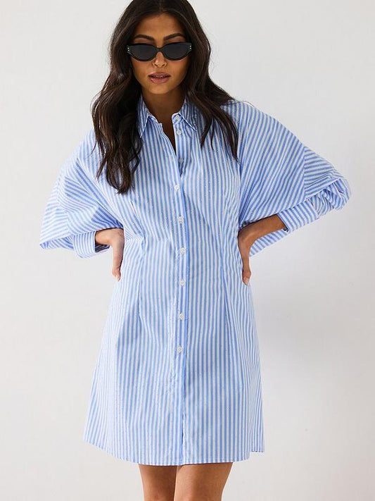 V by Very Embellished Stripe Shirt Dress - Blue