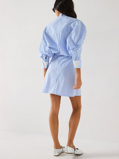 V by Very Embellished Stripe Shirt Dress - Blue