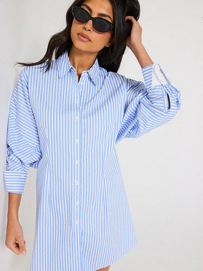 V by Very Embellished Stripe Shirt Dress - Blue