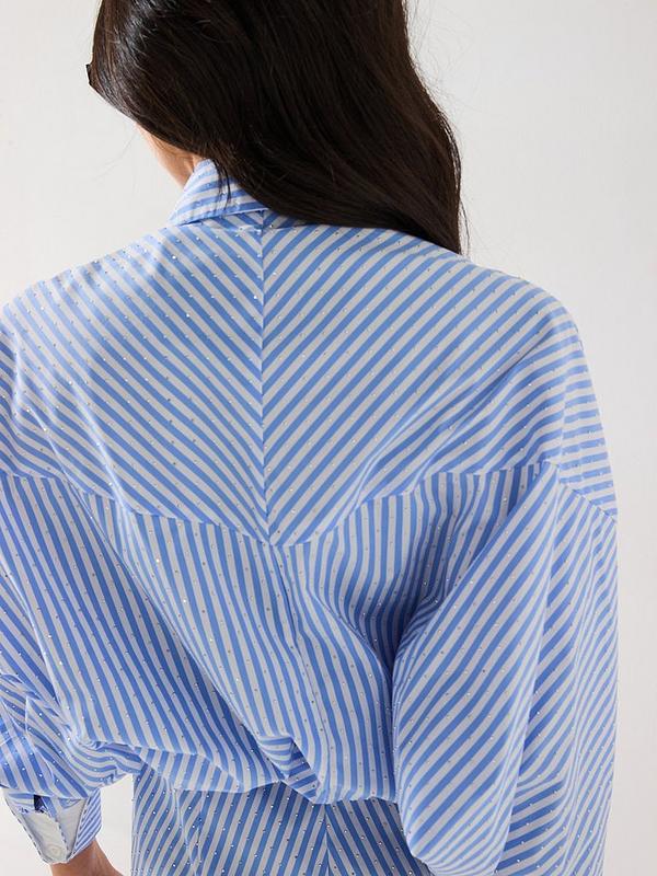 V by Very Embellished Stripe Shirt Dress - Blue