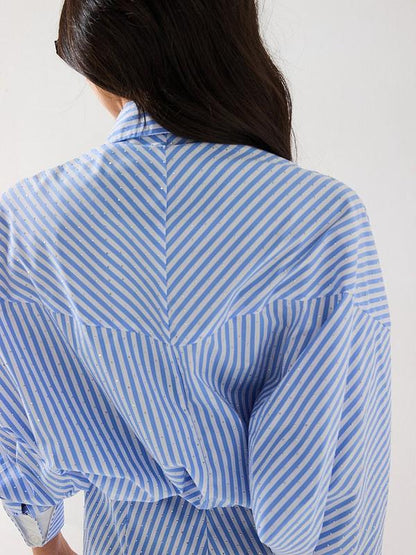 V by Very Embellished Stripe Shirt Dress - Blue