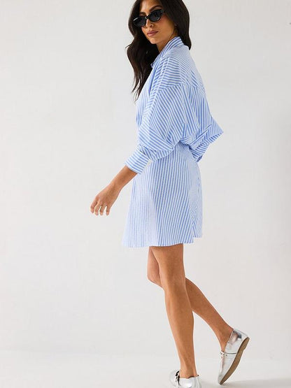 V by Very Embellished Stripe Shirt Dress - Blue