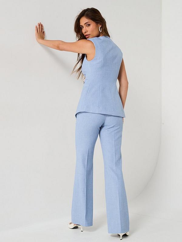 Longline Textured Waistcoat and Kickflare Trouser Co-Ord Set - Blue