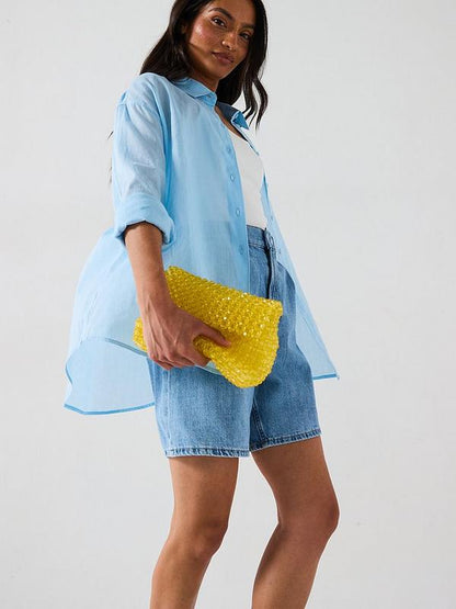 V by Very Lightweight Oversized Rami Shirt - Blue
