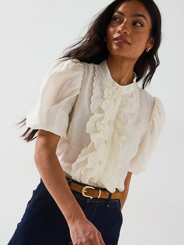 V by Very Scalloped Placket Blouse - Cream