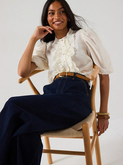 V by Very Scalloped Placket Blouse - Cream