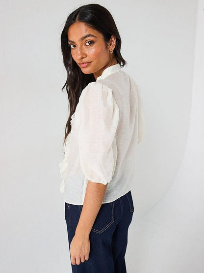 V by Very Scalloped Placket Blouse - Cream