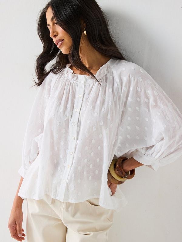 V by Very Dobby Button Through Cotton Blouse