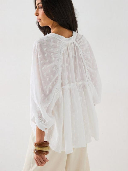 V by Very Dobby Button Through Cotton Blouse