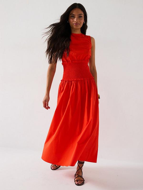 V by Very Shirred Waist Midaxi Dress - Orange