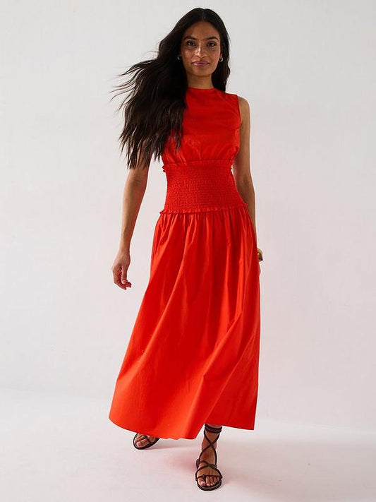 V by Very Shirred Waist Midaxi Dress - Orange