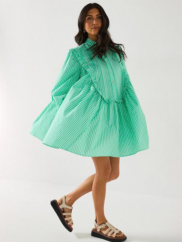 V by Very Stripe Ruffle Mini Dress - Green